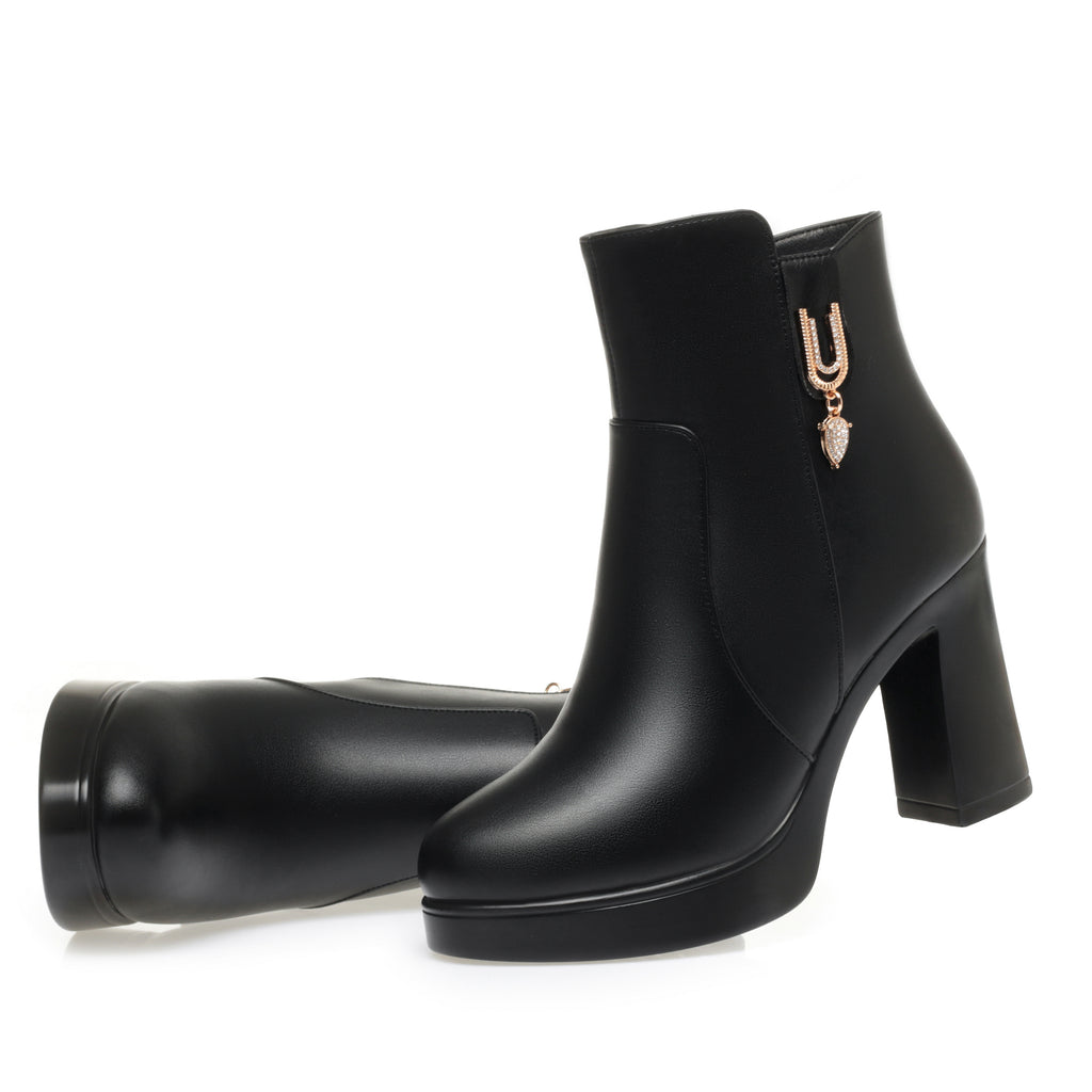 CUSHHIDE Women's Fleece-Lined Ankle Boots with Metal Accent, 2.8-3.5-Inch Heel