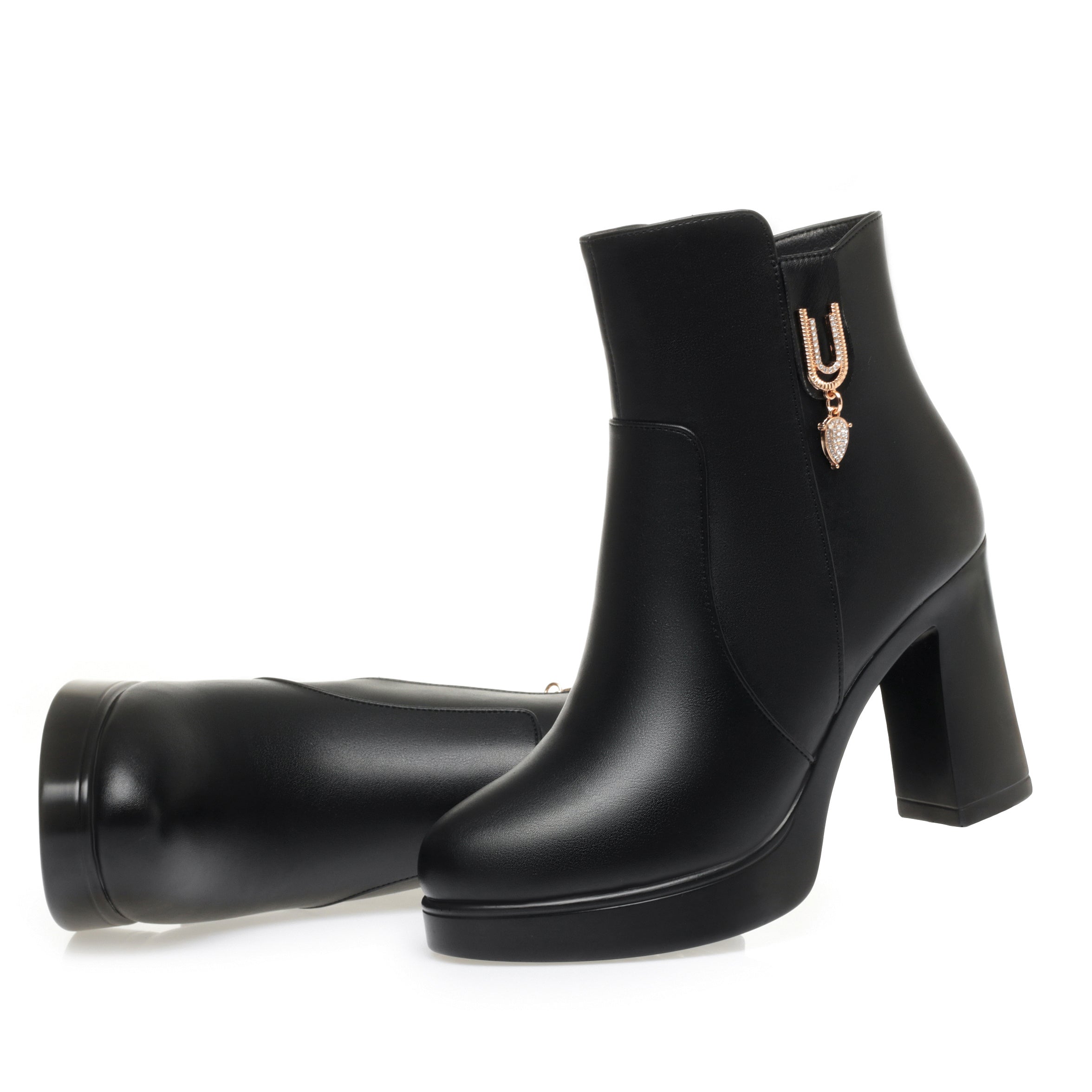 CUSHHIDE Women's Fleece-Lined Ankle Boots with Metal Accent, 2.8-3.5-Inch Heel