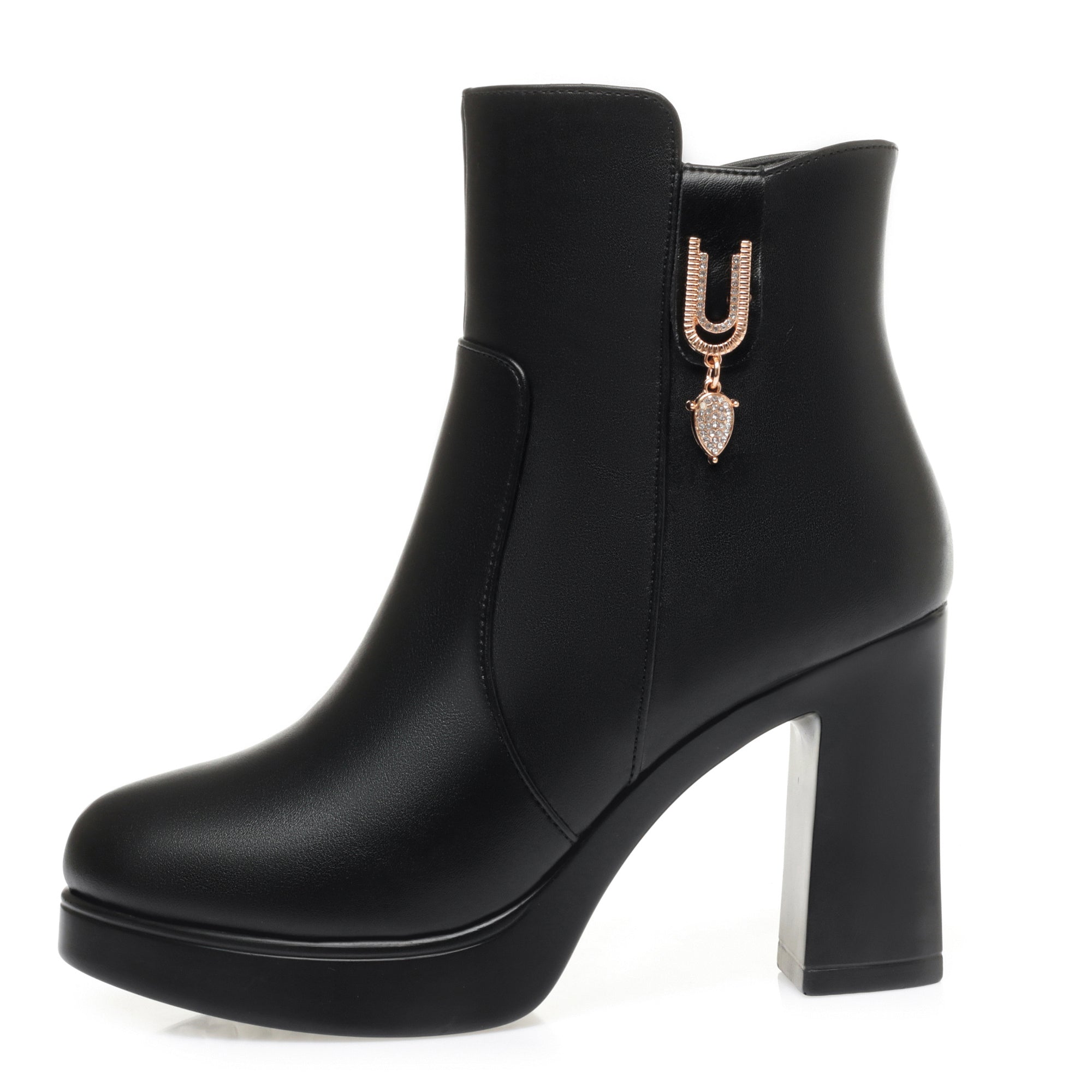 CUSHHIDE Women's Fleece-Lined Ankle Boots with Metal Accent, 2.8-3.5-Inch Heel