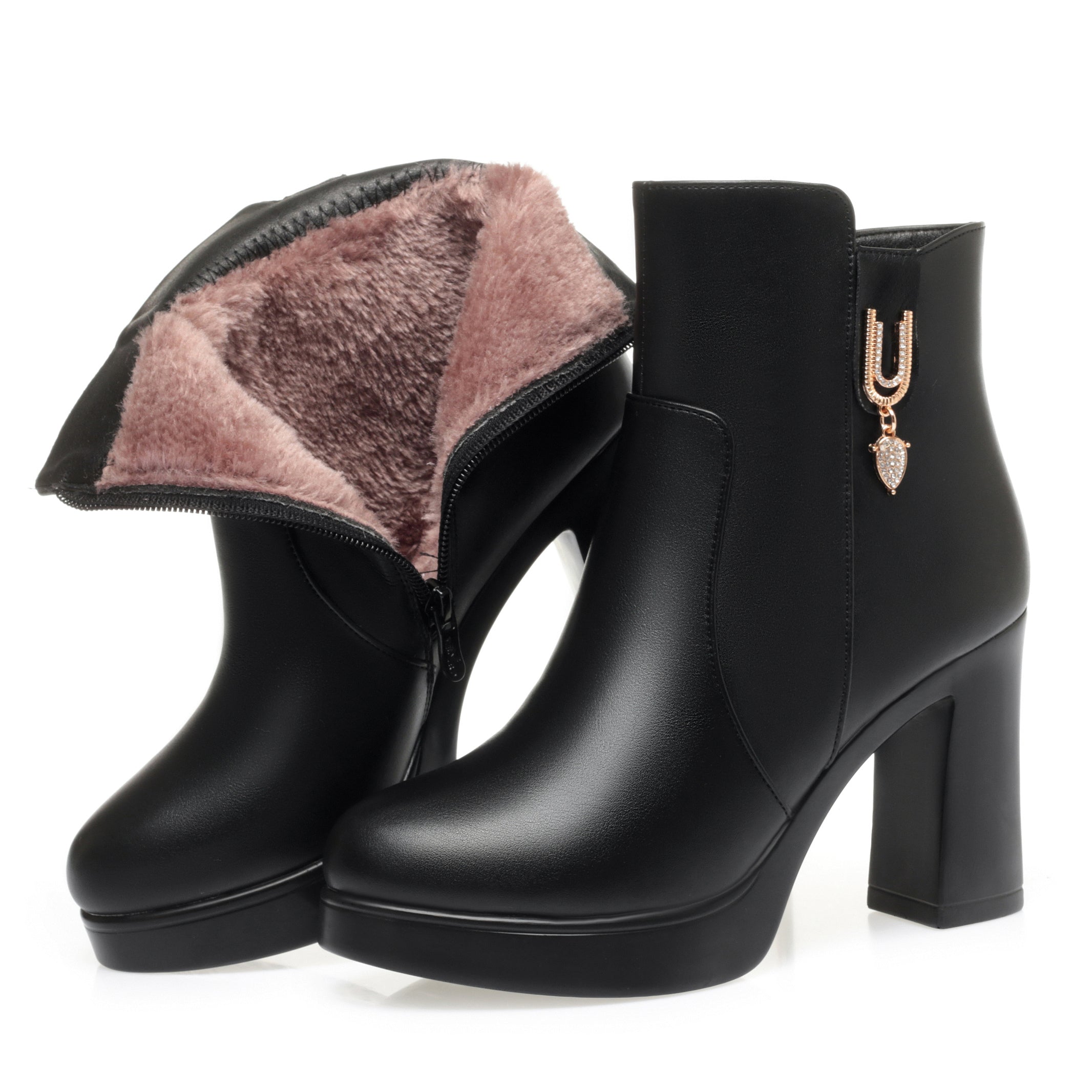 CUSHHIDE Women's Fleece-Lined Ankle Boots with Metal Accent, 2.8-3.5-Inch Heel