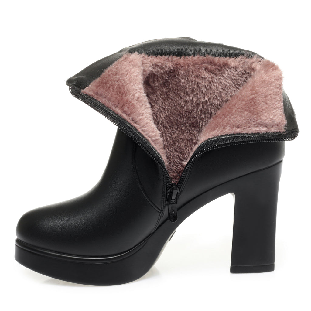 CUSHHIDE Women's Fleece-Lined Ankle Boots with Metal Accent, 2.8-3.5-Inch Heel